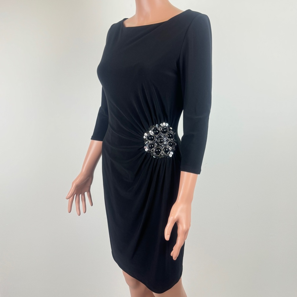 Women's Nine West Knee Length 3/4 Sleeve Ruched Accent Dress Size 4 Black - Picture 5 of 14
